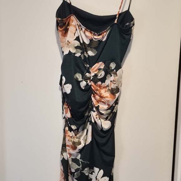 Windsor Dark Green Maxi Dress with Orange and Cream Floral Print - Picture 2 of 4
